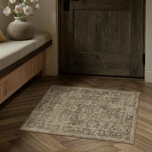 HUGEAR 2x3 Brown Retro Distressed Washable Area Rug for Entryway - color: A| Brown, size: 2' x 3' (Rectangular)