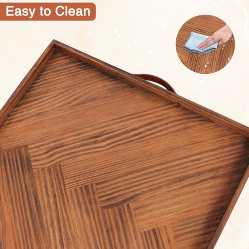 SXNOWS Wooden Serving Tray with Leather Handles, 24x24 in - size: 24" x 24" x 1.6"