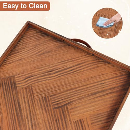 SXNOWS Wooden Serving Tray with Leather Handles, 24x24 in - size: 24" x 24" x 1.6"