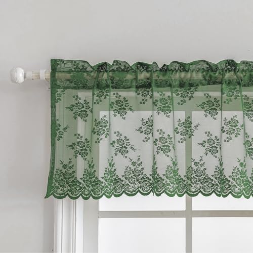 Kotile Emerald Green Sheer Valance for Kitchen Window W52xL18 Inch 1 Panel - color: Embrald Green