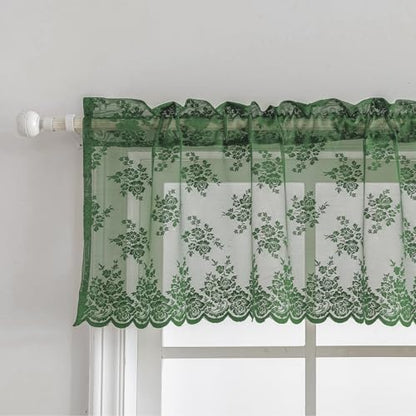 Kotile Emerald Green Sheer Valance for Kitchen Window W52xL18 Inch 1 Panel - color: Embrald Green