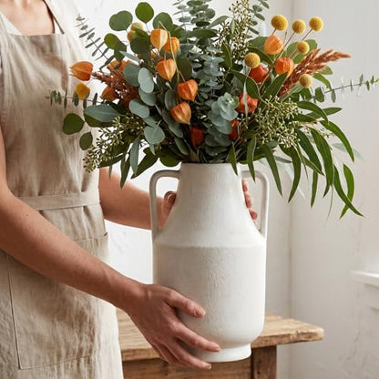 White Ceramic Vase with Handles, 11in White Flower Vases for Centerpieces - color: 1-white/10.7“