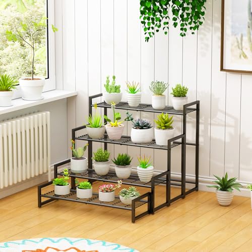Garden 4 you 4 Tier Metal Stackable Plant Stand, Flower Pot Holder - color: Black, size: 27.5"L x33"W x 23.6"H