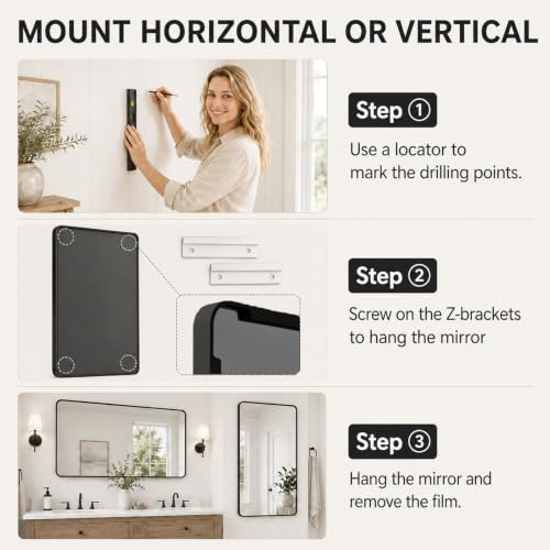 pertetey Black Bathroom Mirror, Aluminum Frame Wall Mirror, 40 x 36 in - size: 40"L x 36"W