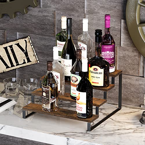 YINMIT Wooden Display Riser Stand, Tiered Perfume and Cologne Organizer Stand, 4 Tier Spice Rack Organizer, Rustic Display Shelf for Candles (4 Tier) - color: 4 Tier,1 Pack,Brown