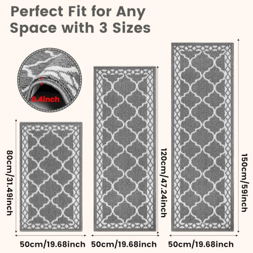 3 Piece Kitchen Rugs, Non Slip Waterproof Mats for Home(Grey) - color: Grey, size: 3-SET
