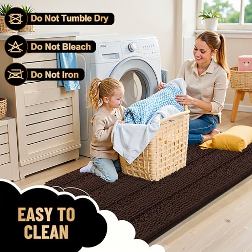 OLANLY Thick Large Bathroom Rugs 40x24, Soft Chenille Bath Rugs, Brown - color: Brown, size: 40" X 24"