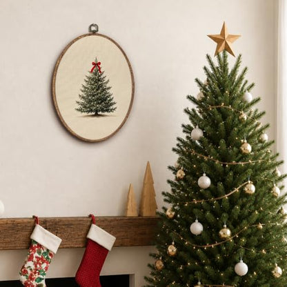 Yorhifa Red Bow Christmas Tree Framed Wall Art 8.5x11.5in - color: red bow