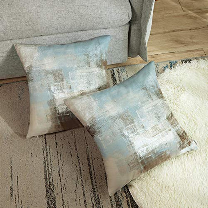 Britimes Throw Pillow Covers Set of 2, 18 x 18 Inch, Grey Beige Teal - color: Grey Beige, size: 18" x 18" (Pack of 2)