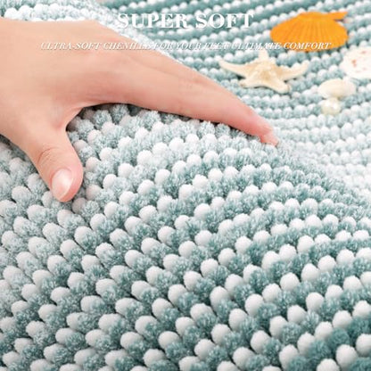 BSICPRO Bathroom Rugs Sets 2 Piece, Non Slip Striped Bath Mats, Sea Green - color: Sea Green, size: 20" x 32" Plus 16" x 24"