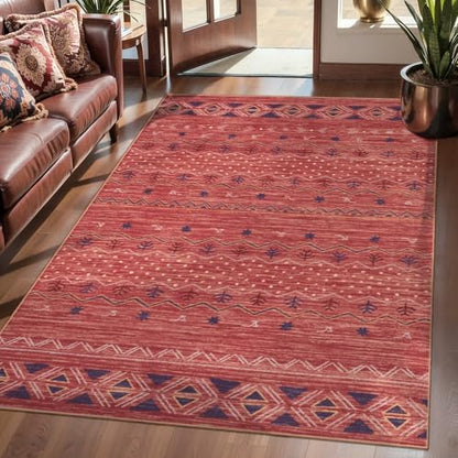 SERISSA 3x5 Washable Non-Slip Boho Area Rug for Living Room - color: Red Ochre/Multi, size: 3' x 5' (Rectangular)