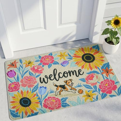 Sunflower Welcome Door Mat 24x36 Inch - color: Sunflower Dog