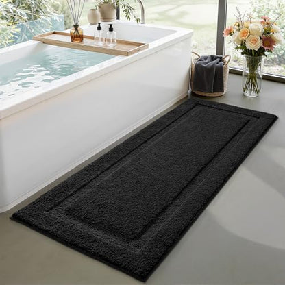 LUMI Ultra Soft Bathroom Runner Rugs, Non Slip Bath Mat 24x60, Black - color: Black, size: 24" X 60"