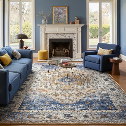 Amearea Vintage Design Area Rugs for Living Room Bedroom 4x6, Blue/Orange - color: Blue/Orange, size: 4' X 6' (Rectangular)