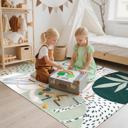 Lahome Sage Green Boho Bedroom Rug 4x6, Washable Non Slip Soft Botanical Area Rug for Cozy Aesthetic Apartment Nursery Dorm Decor - color: Green, size: 4' x 6' (Rectangular)