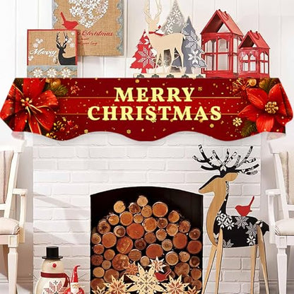 NYZE Christmas Mantel Scarf 60 x 17 Inch Fireplace Mantel Scarf Cover Decoration for Christmas Fireplace Scarf Shelf Top Runner Holiday Winter Home Decor - size: 60 x 17 in, style: Merry Xmas