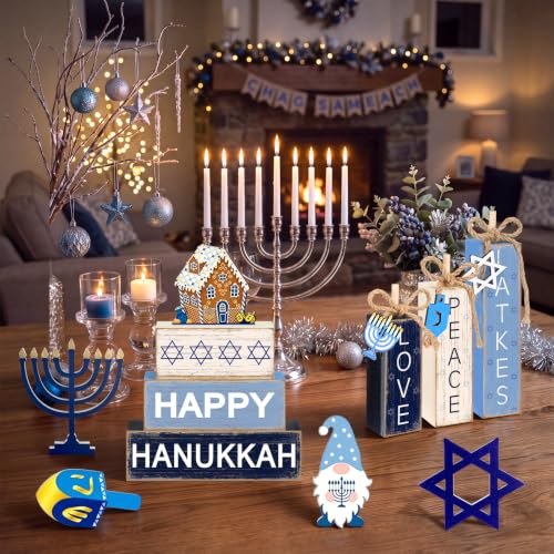 11 Pcs Hanukkah Wooden Tiered Tray Decor Chanukah Tabletop Signs - style: Hanukkah