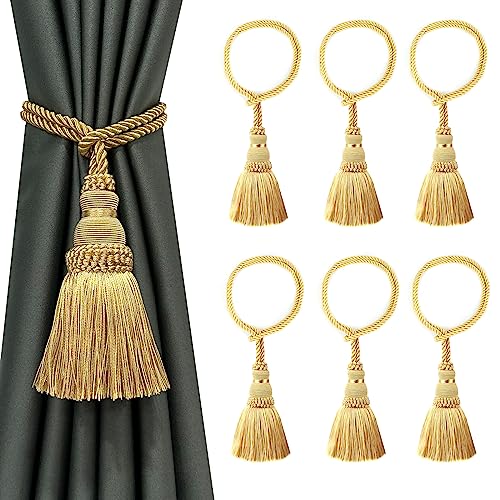6 Pack Curtain Tie Backs Rope Tassels for Curtain Holdback - color: Gold, size: 6p