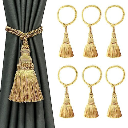 6 Pack Curtain Tie Backs Rope Tassels for Curtain Holdback - color: Gold, size: 6p