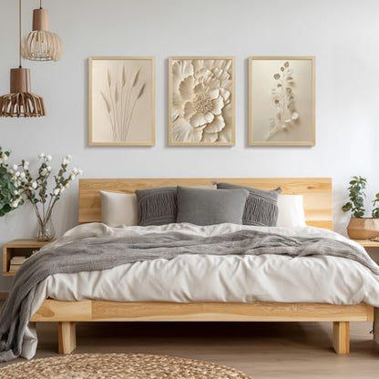 Hianan Wood Framed Neutral Beige Botanical Wall Art Set of 3, 12x16 in - color: Beige(Wood), size: 16"L x 12"W