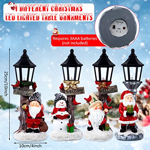 Tuanse 4 Pcs Christmas Table Centerpieces 10" Santa Snowman LED Lamppost