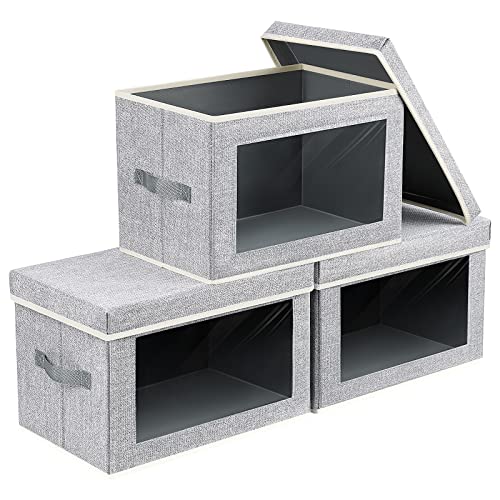 Homsorout Fabric Storage Bins with Lids - 3 Packs Storage Cubes with Window, Foldable Storage Baskets Bins for shelves, Closet Storage Boxes for Towels, Clothes, Home, Office, Blended - color: Blended, size: L(3-Pack)