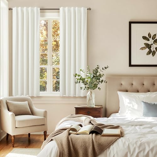 Cream Linen Blackout Short Curtains for Bedroom 45 Inch Long Energy Saving Thermal Insulated Black Out Draperies Drape for Kitchen Living Room Dining Nursery 42 x 45 Inch Length 2 Panels Back Tab - color: Natural, size: 42"W x 45"L (Pack of 2)