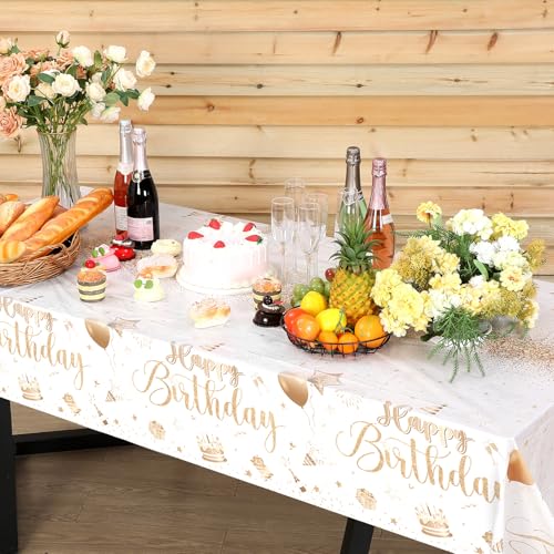 Tudomro 3 Pcs Plastic Happy Birthday Party Tablecloths,Champagne - color: Champagne