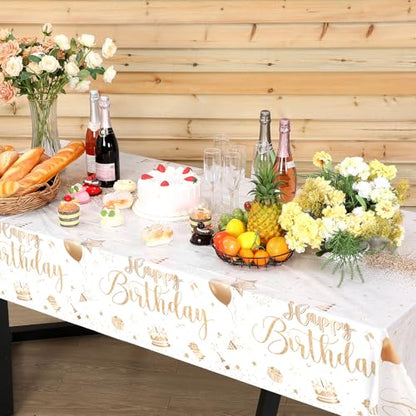 Tudomro 3 Pcs Plastic Happy Birthday Party Tablecloths,Champagne - color: Champagne