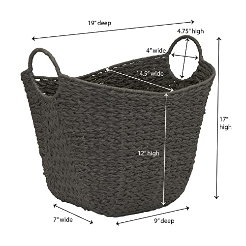 Household Essentials Handwoven Paper Rope Storage Basket with Metal Frame and Handles, Gray - color: Grey Paper Rope