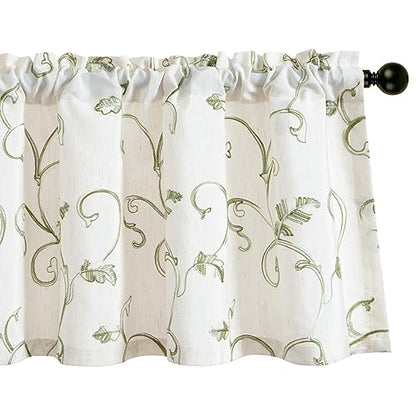 VOGOL Green Leaf Embroidered Linen Textured Valance, 42 x 18, 1 Panel - color: Green, size: 42"W x 18"L (Pack of 1)