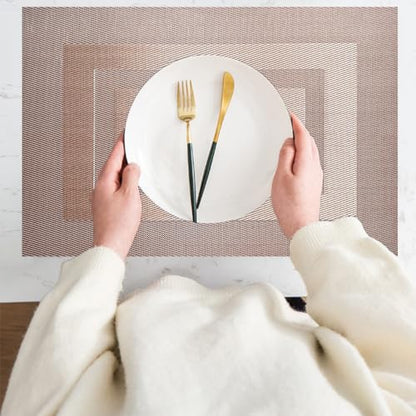 PIGCHCY Placemats,Heat Resistant Non Slip Durable Plastic Place Mats,Washable Easy to Clean Woven Vinyl Kitchen Placemats for Dining Table Set of 4 (Champagne) - color: Box: Champagne, size: 4 Placemats