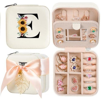 AYGXU Travel Jewelry Box for Women and Girls - Small Case With Initial A-Z - Teacher Gifts - color: white, size: E