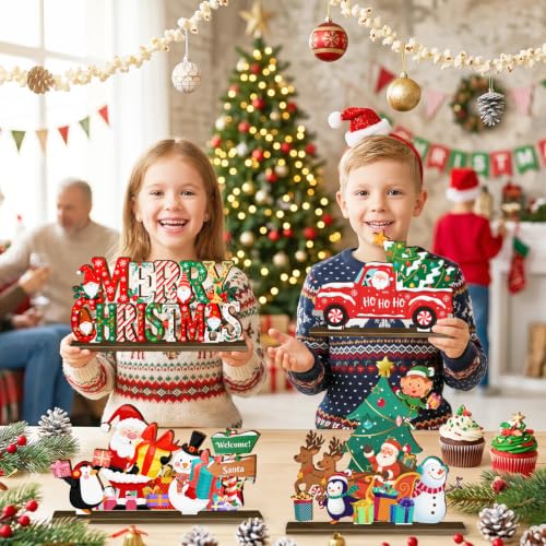 6pcs Christmas Wooden Tabletop Ornaments for Christmas Party Decorations