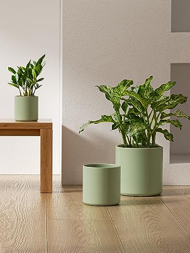 LE TAUCI 10+8+6 Inch Ceramic Pots for Plants, Indoor Planters with Drainage Hole and Plug, Modern Cylinder Flower Pots Set of 3 for Living Room and Kitchen, Glossy, Sage Green - color: Sage Green