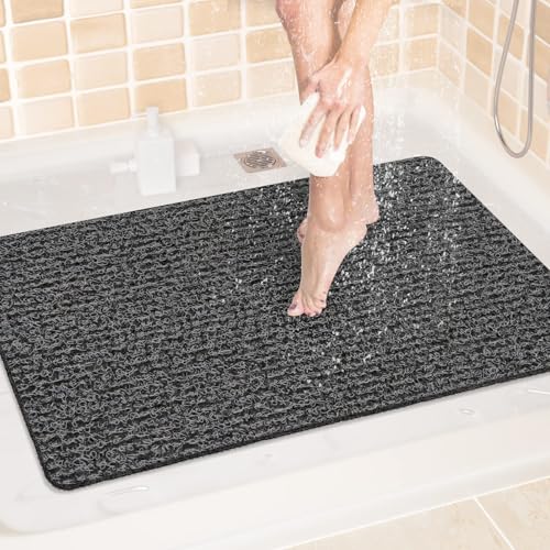 LuxStep Shower Mat Bathtub Mat Non-Slip Bath Mat with Drain, Quick Drying - color: Black, size: 32" x 24" (Rectangular)