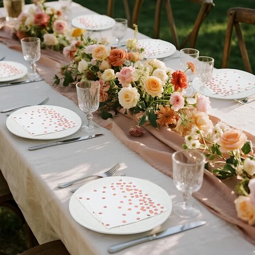 80 Pack of White Paper Cocktail Napkins with Gold Foil Polka Dot Confetti，Polka Dot Party Supplies(5 x 5 in，3-ply) (Rose Gold) - style: Pink Dot