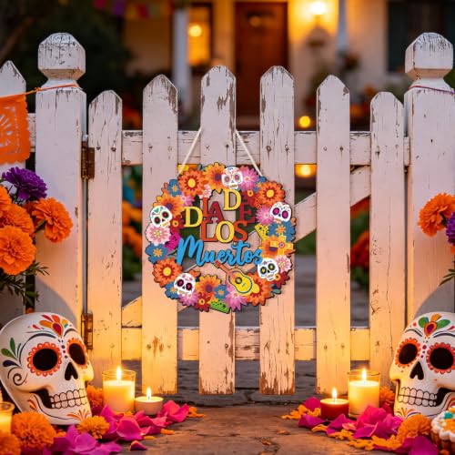 COCHIE Día De Los Muertos Sugar Skulls Door Decorations Welcome Sign - style: Death