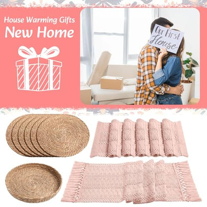 Boho Table Runner and Placemats Set, 6 Sets, Pink, 12x72 - color: Pink, size: 12x72"