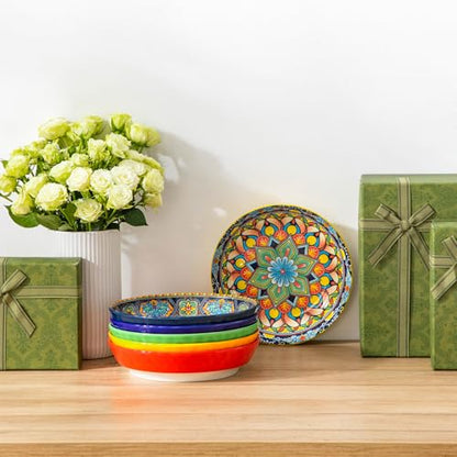 vancasso 32 Oz Pasta Bowls, Porcelain Large Colorful Salad Soup Bowls Set of 6, Pasta Serving Bowls Plates for Kitchen, Dishwasher & Microwave Safe, Series KRVI - color: Boho