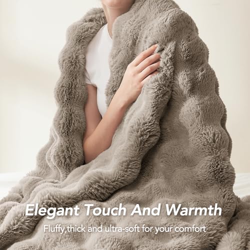 L'AGRATY Faux Rabbit Fur Throw Blanket for Couch, 50'' x 60'', Castle Grey - color: Castle Grey, size: 50" x 60"