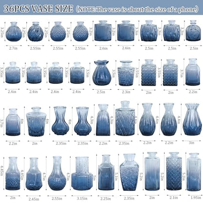 Set of 36 Glass Bud Vases Small Flower Vases for Centerpieces(Blue) - color: Blue