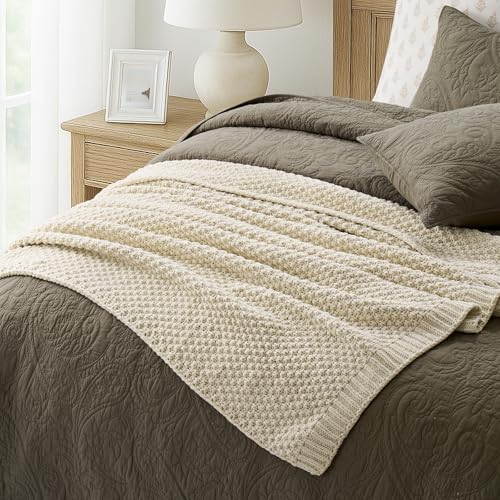 EVERGRACEHOME Chunky Chenille Knit Throw Blanket, 50 x 60, Beige - color: Beige, size: 50" X 60"