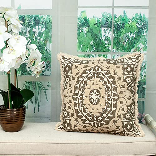 HomeRoots Boho Garland Beige and Dark Brown Decorative Accent Pillow