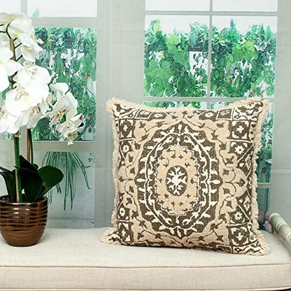 HomeRoots Boho Garland Beige and Dark Brown Decorative Accent Pillow