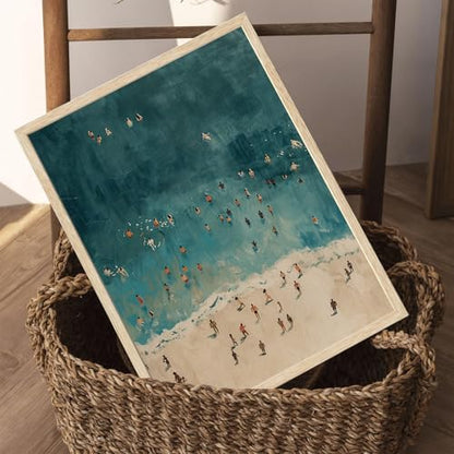 Framed Beach Scene Wall Art Beachy Coastal Canvas Art Prints - color: Beach Art, size: 16"L x 12"W