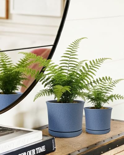 Ceramic Plant Pots, Set of 3, 4.3/5.6/6.9 Inch with Drainage - color: Blue (4+5+7)