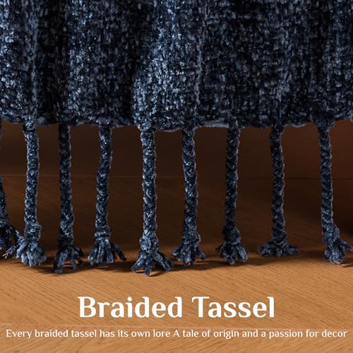 BEDELITE Soft Cozy Chenille Knit Throw Blanket with Tassel,Farmhouse Boho - color: Navy, size: Throw(50"x60")