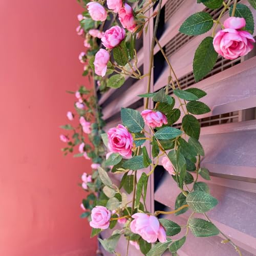 2X 6FT Fake Rose Garland, Flower Garland,Artificial Flower wild Rose Vine - color: Pink, size: 2