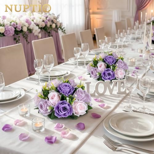 NUPTIO Artificial Flower Ball Centerpieces: Lilac & Purple & Pink Rose - color: Deep Purple & Light Purple & Light Pink, size: 2 Pcs